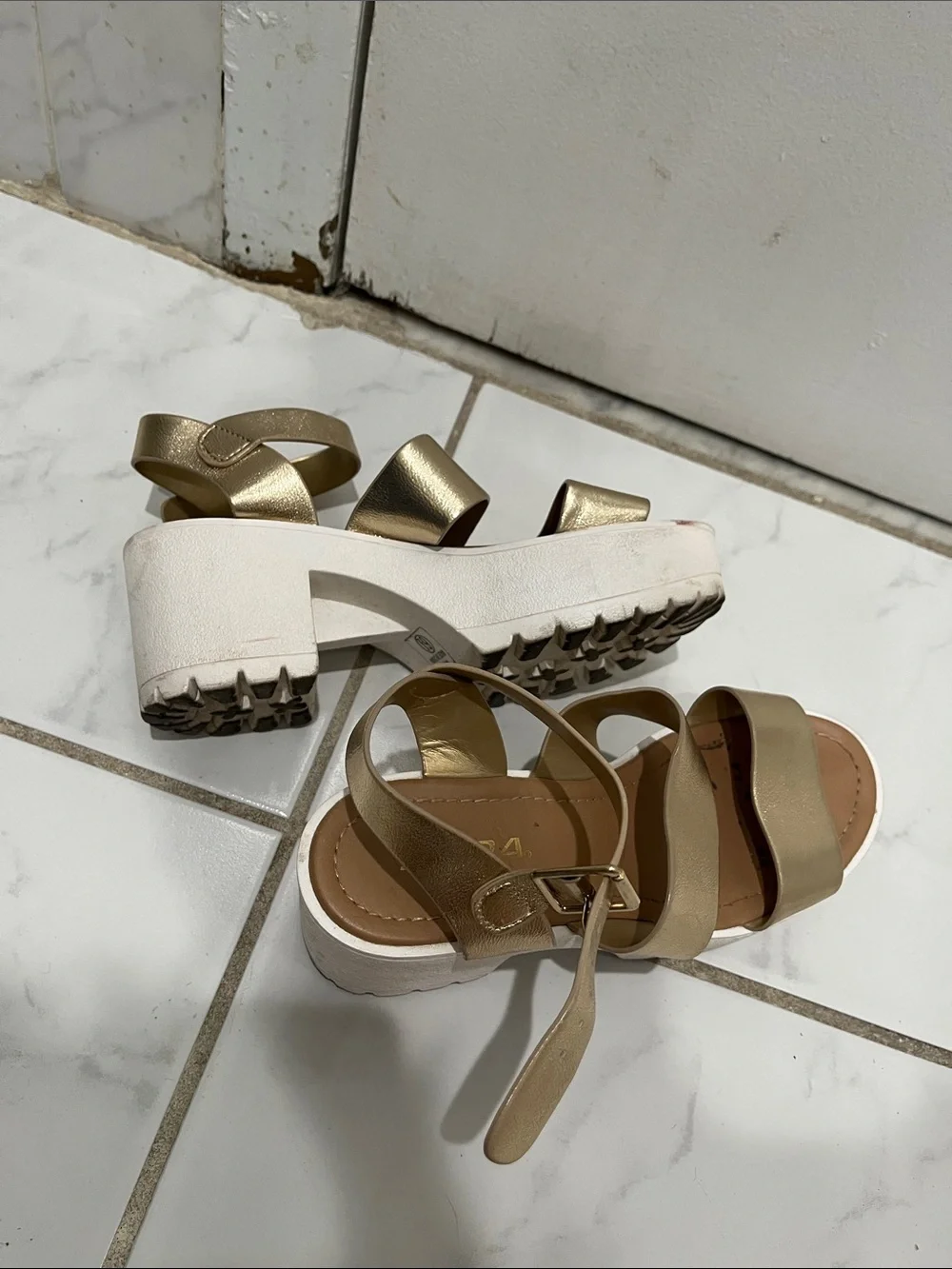 Soda Metallic Gold Platform Sandals with White Lug Sole